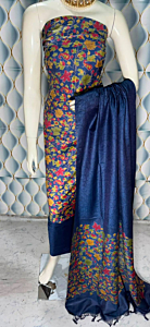 Bhagalpuri Katan Silk Unstitched Suit Material for Women with Dupatta | Ajrak Print | Natural Dye | Top | Bottom | Dupatta