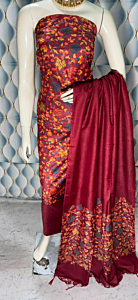 Bhagalpuri Katan Silk Unstitched Suit Material for Women with Dupatta | Ajrak Print | Natural Dye | Top | Bottom | Dupatta