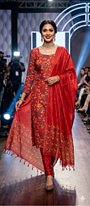 Bhagalpuri Katan Silk Unstitched Suit Material for Women with Dupatta | Ajrak Print | Natural Dye | Top | Bottom | Dupatta