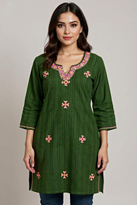 HAND EMBROIDERED GREEN KURTA FOR LADIES 