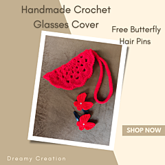 Handmade Crochet Glasses Cover with Free Butterfly Hair Pins