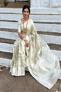 Nayantara-Inspired Tissue Metallic Designer Saree | Silver