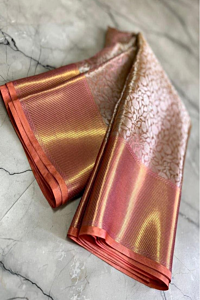 Kanjivaram Silk Saree with Golden Zari & Floral Weaving