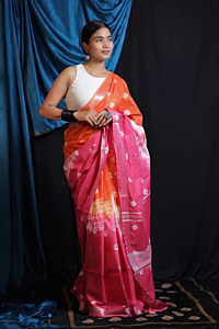 Semi Linen Saree for Women with Running Blouse Piece | Shibori Design | Silver Zari Border | Cotton by Semi Linen Fabric