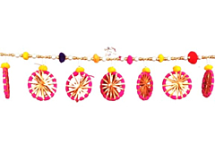 The Enchanting Pink Ring Toran with Multi Pompoms and Golden Flowers for Diwali Decoration