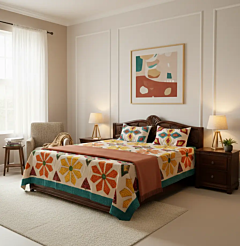 Floral Applique Work Double Bedsheet | Vibrant Decorative Bedding