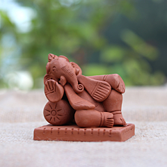 Terracotta Clay Ganesha Murti Idol Car Dashboard Home Decor Pooja Room and Office Handmade Ganesha Decorative Showpiece Clay Idol