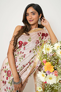 Silk Linen Saree with Embroidery Work & Blouse Piece - Premium Elegant Look