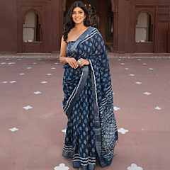 handblock-blue-indigo-artisanal-handmade-saree-blouse