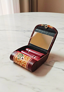 Handcrafted Leather Lipstick Case with Mirror for 3 Lipsticks
