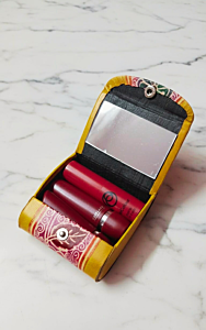 Handcrafted Leather Lipstick Case with Mirror for 3 Lipsticks
