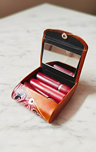 Handcrafted Leather Lipstick Case with Mirror for 3 Lipsticks