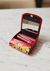 Handcrafted Leather Lipstick Case with Mirror for 3 Lipsticks