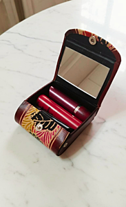 Handcrafted Leather Lipstick Case with Mirror for 3 Lipsticks