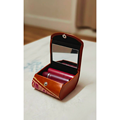 Handcrafted Leather Lipstick Case with Mirror for 3 Lipsticks