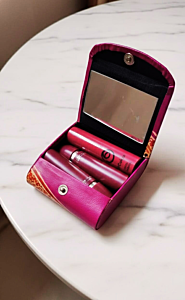 Handcrafted Leather Lipstick Case with Mirror for 3 Lipsticks