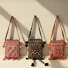 Mirror Work Embroidered Mobile Sling Bag