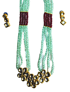 Kundan & Green Beaded Necklace Set with Earrings