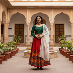 Ethnic Red Embroidered Skirt for Festive Wear