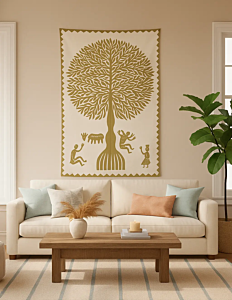 Olive Green Applique Tree & Bird Tapestry |  Wall Hanging