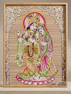 Premium Handcrafted Bamboo Wall Decor Frame with Radha-Krishna Motif