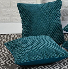 Diamond faux fur cushion covers Pack of 2 Pcs Handcrafted Teal Velvet Cushion Cover 16x16 inch Diamond Pattern Soft and Elegant