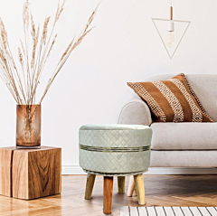 Grey Gold Strip Wooden Stool