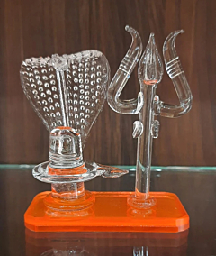Crystal Trishul & Shivling Glass Showpiece