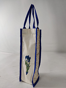 Handcrafted Block Printed Bottle Bag  Eco Friendly Reusable Wine Tote Perfect for Gifting and Storage-Blue-Onesize