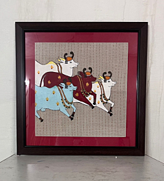 Karushilpam Hand Painted Pichwai Cow on Fabric Photo Frame
