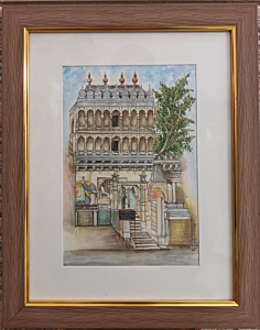 REGAL FACADE -HANDCRAFTED WATER COLOR HERITAGE MONUMENT PAINTING- MINIATURE PAINTING