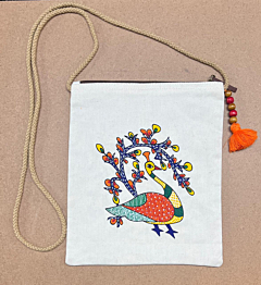 Karushilpam Handmade Cotton Sling Bag with Traditional Gond Art 