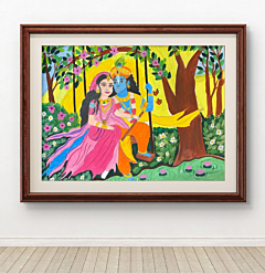 Lord Krishna and Radha Pencil Color painting