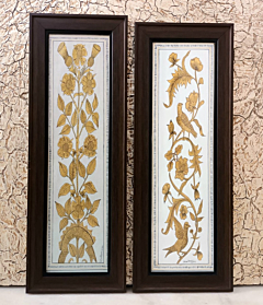 SET OF 2 -FLORAL AND BIRD KALAMKARI PAINTING- LUXURY GOLD CANVAS PAINTING
