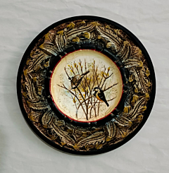 HANDCRAFTED WOODEN DECORATIVE WALL PLATE WITH INTRICATE BIRD ART - KALAMKARI