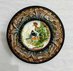 HANDCRAFTED WOODEN DECORATIVE WALL PLATE WITH INTRICATE BIRD ART - KALAMKARI