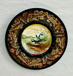 HANDCRAFTED WOODEN DECORATIVE WALL PLATE WITH INTRICATE BIRD ART - KALAMKARI