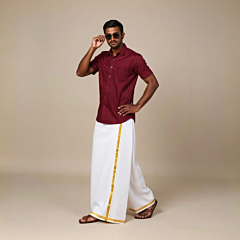 Handloom Cotton Dhoti for Men | White and Golden