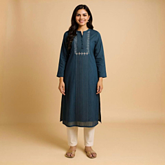 Handmade Pattu Design Kurta Unstitched I Blue 