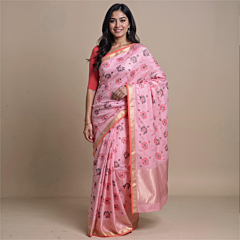Handcrafted Jamdani Silk Pink Saree