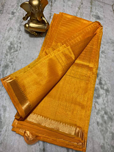 Elegant Kota Mangalagiri Silk Saree with Golden Zari Border & Blouse Piece