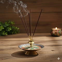 Traditional Brass Meenakari Incense Holder for Temple & Home |Brass Meenakari Agarbatti Stand for Spiritual & Decorative Use