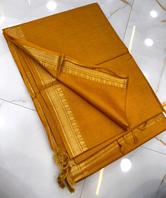 Elegant Kota Mangalgiri Silk Saree with Golden Zari Border & Blouse Piece