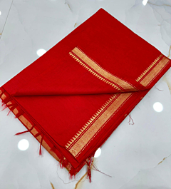 Elegant Kota Mangalgiri Silk Saree with Golden Zari Border & Blouse Piece