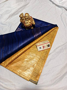 Elegant Dual-Dye Tussar Ghicha Silk Saree with Golden Zari Border & Handloom Finish