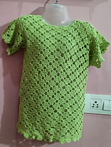Handwoven Crochet Half Sleeves Top | Green