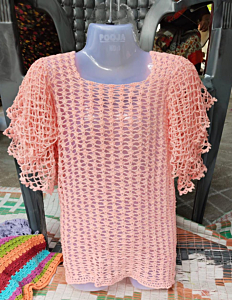 Crochet Bell Sleeves Top | Peach