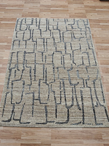 Hand Knotted Wool Area Rug | Modern Abstract Beige and Grey