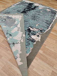 Hand Knotted Wool Area Rug | Abstract Sage Green Art Decoration