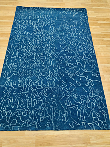 Blue Abstract Tufted Rug | Modern Area Rug | Hand Tufted Wool Carpet | Navy Contemporary Living Room Bedroom Rug